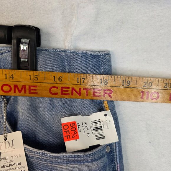 FDJ Pedal Pusher Denim Capris Size16 Rainbow Trim Light Blue Stretch - Picture 8 of 9